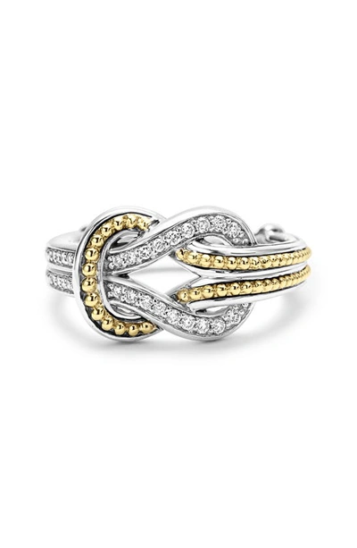 Shop Lagos Newport Diamond Knot Ring In Silver/ Gold