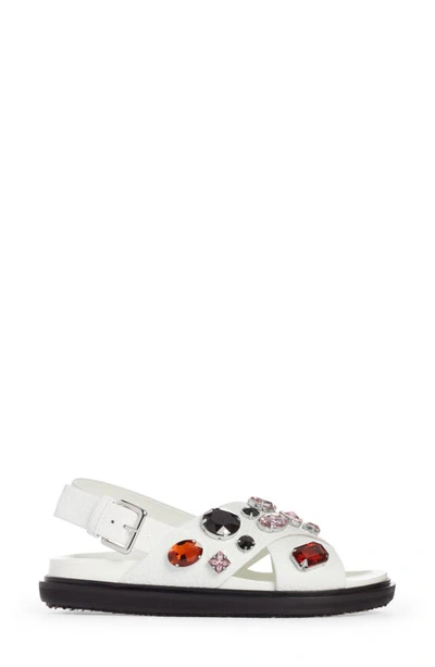 Shop Marni Fussbett Crystal Embellished Crisscross Sandal In Lily White