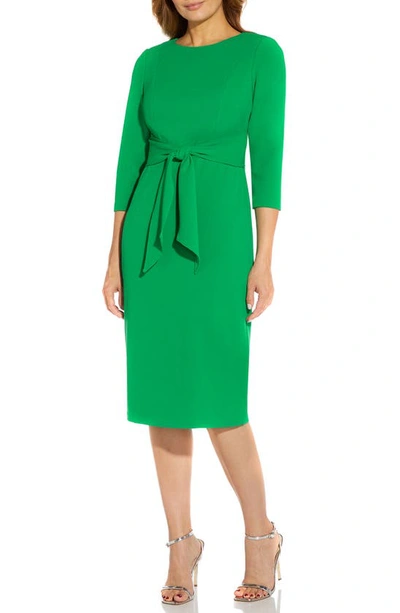 Shop Adrianna Papell Tie Waist Crepe Sheath Dress In Vivid Green