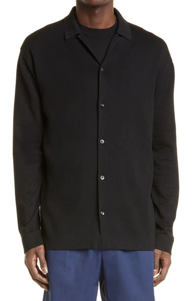 Shop Agnona Cotton & Silk Knit Button-up Shirt In Black
