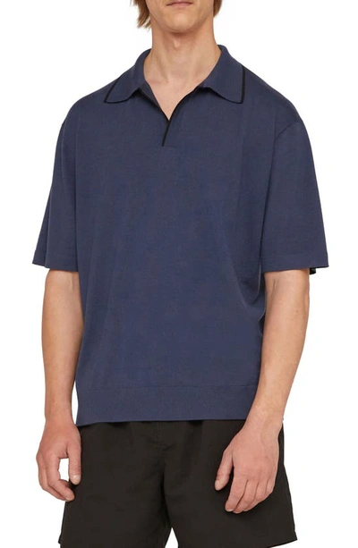 Shop Agnona Tipped Collar Cashmere Polo In Work Blue