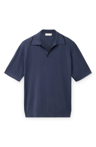 Shop Agnona Tipped Collar Cashmere Polo In Work Blue