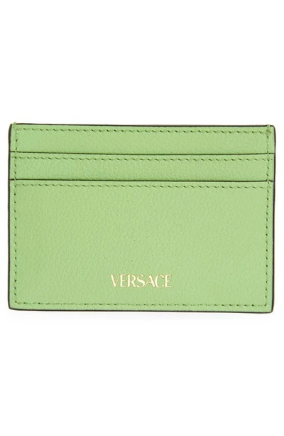 Shop Versace Medusa Leather Card Case In Neon Green-neon Green