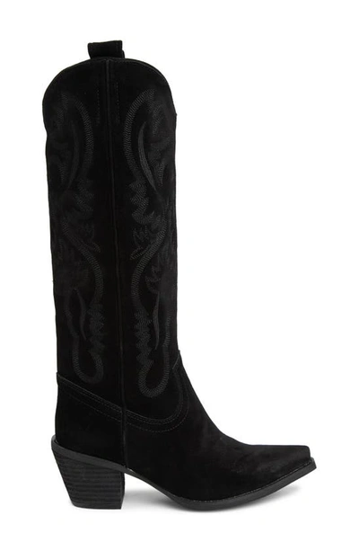 Jeffrey Campbell Rancher Knee High Western Boot In Black Oiled Suede