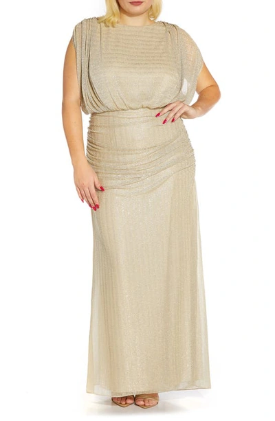 Shop Adrianna Papell Metallic Mesh Gown In Champagne