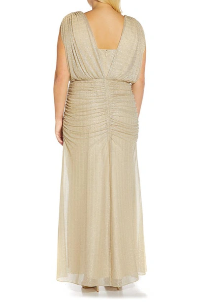 Shop Adrianna Papell Metallic Mesh Gown In Champagne