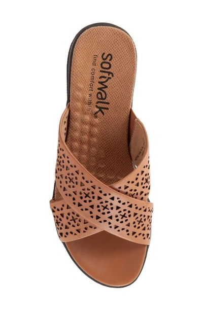 Shop Softwalk Tillman Leather Cross Strap Slide Sandal In Tan Laser