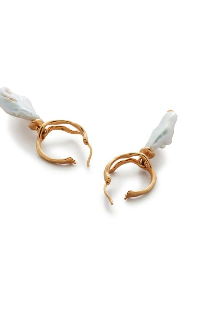 Shop Monica Vinader Large Keshi Pearl Hoop Earrings In Gp