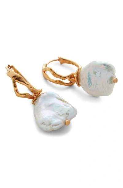 Shop Monica Vinader Large Keshi Pearl Hoop Earrings In Gp