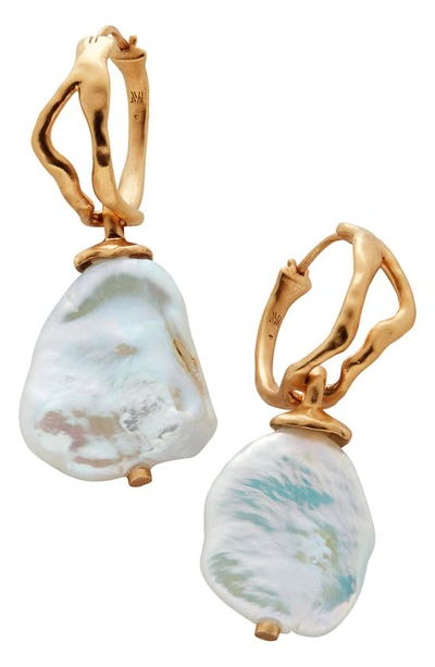 Shop Monica Vinader Large Keshi Pearl Hoop Earrings In Gp