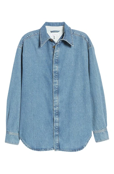 Shop Good American Boyfriend Denim Button-up Shirt In Indigo173
