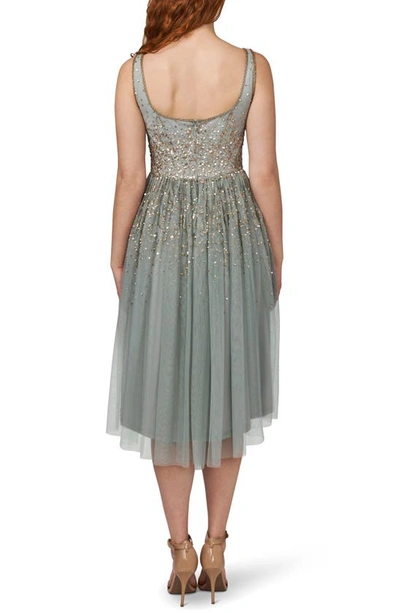 Shop Adrianna Papell Beaded Mesh Fit & Flare Dress In Frosted Sage