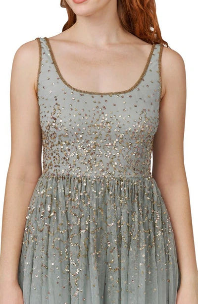 Shop Adrianna Papell Beaded Mesh Fit & Flare Dress In Frosted Sage