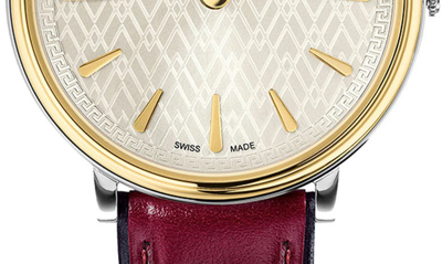 Shop Versace Manifesto Leather Strap Watch, 38mm In Ruby/ White/ Gold