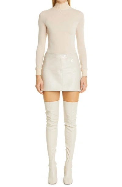 Shop Courrèges Coated Stretch Cotton Miniskirt In Mastic