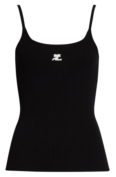 Courrèges Logo-patch Cotton-blend Knit Top In Black