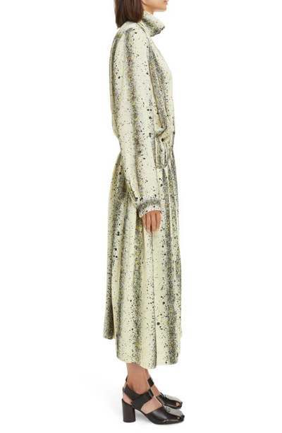 Shop Lemaire Ink Splatter Print Asymmetric Long Sleeve Apron Dress In Lemon/ Black 146