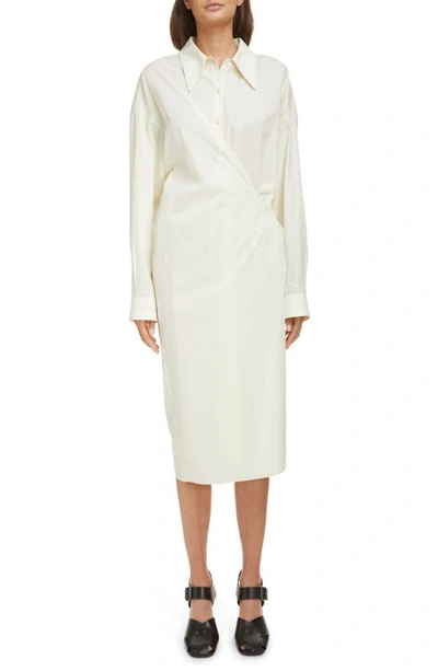 Shop Lemaire Twisted Long Sleeve Cotton Poplin Midi Shirtdress In Lemon Glaze