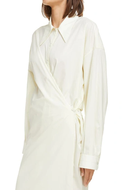 Shop Lemaire Twisted Long Sleeve Cotton Poplin Midi Shirtdress In Lemon Glaze