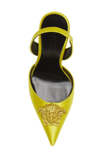 Shop Versace La Medusa Slingback Pointed Toe Pump In Sunset Yellow