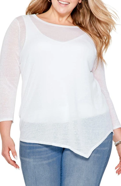 Nic + Zoe Featherweight Angled Hem Linen Blend Sweater In Paper White