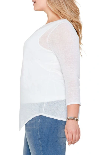 Nic + Zoe Featherweight Angled Hem Linen Blend Sweater In Paper White