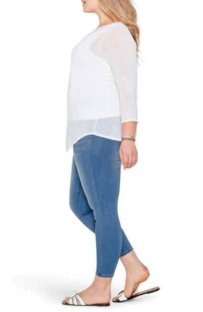 Nic + Zoe Featherweight Angled Hem Linen Blend Sweater In Paper White