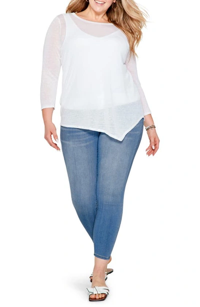 Nic + Zoe Featherweight Angled Hem Linen Blend Sweater In Paper White