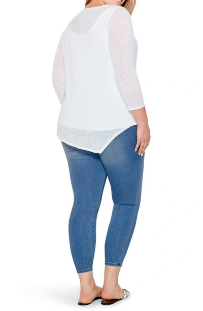 Nic + Zoe Featherweight Angled Hem Linen Blend Sweater In Paper White