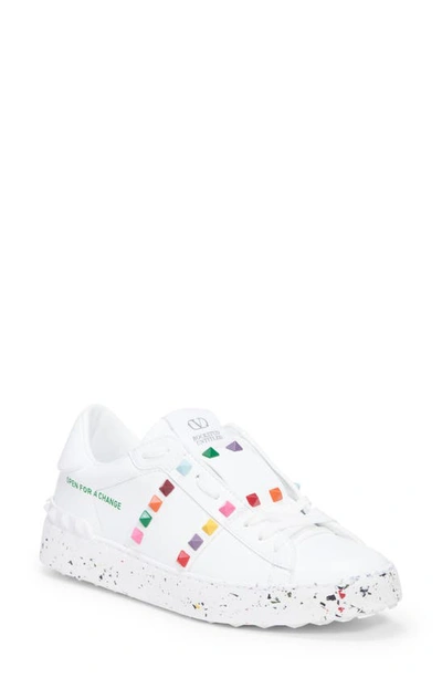 Valentino Open For A Change Rockstud Low-top Sneakers In Bianco/ Multiclr