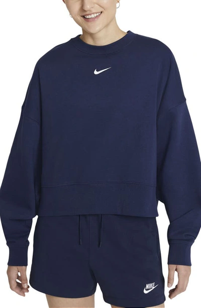 Shop Nike Sportswear Essential Oversize Sweatshirt In Midnight Navy/ White