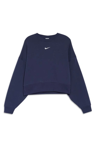 Shop Nike Sportswear Essential Oversize Sweatshirt In Midnight Navy/ White