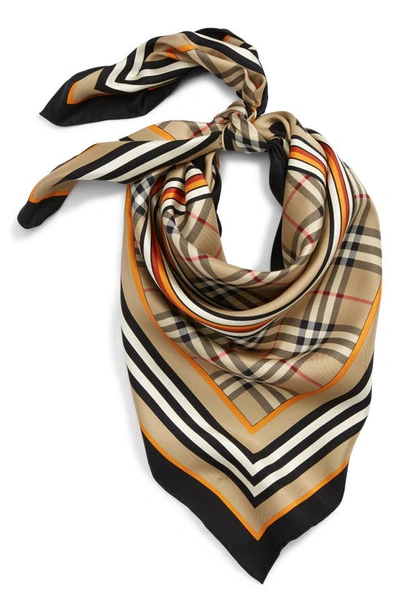 Burberry Heritage Stripe Border Silk Square Scarf In Beige | ModeSens