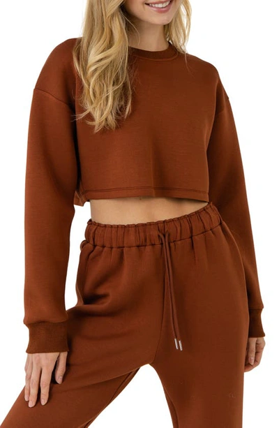 Grey Lab Lounge Wear Crop Crewneck Sweatshirt In Brown