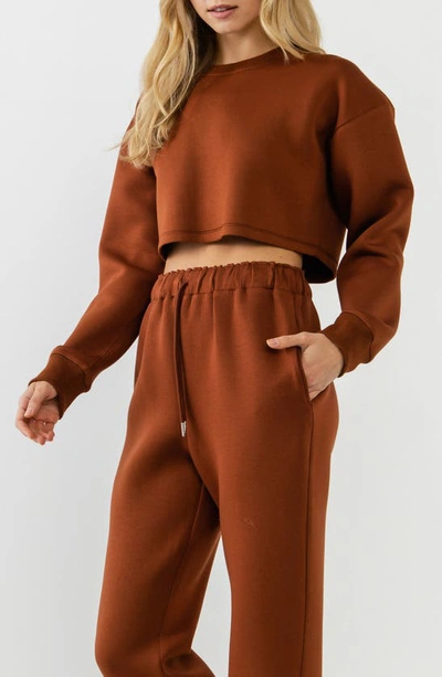 Grey Lab Lounge Wear Crop Crewneck Sweatshirt In Brown
