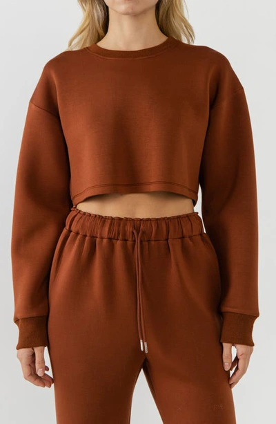 Grey Lab Lounge Wear Crop Crewneck Sweatshirt In Brown