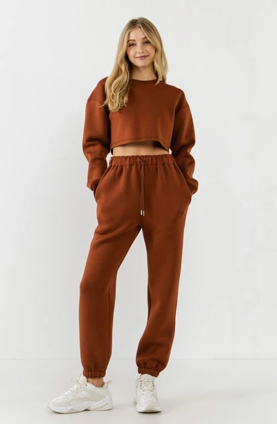 Grey Lab Lounge Wear Crop Crewneck Sweatshirt In Brown