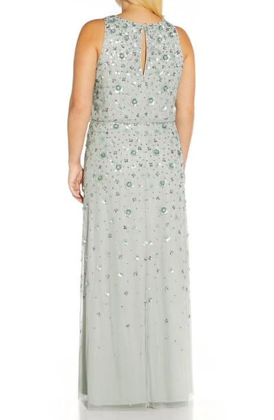 Shop Adrianna Papell Beaded Halter Blouson Gown In Frosted Sage