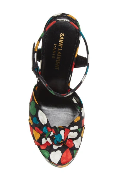 Shop Saint Laurent Heart Print Jacquard Platform Sandal In 1000 Nero/ Nero