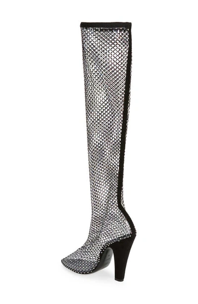 Shop Saint Laurent Yves  Crystal Tall Boot In 1073 Nero/ Crystal Ab/ Nero
