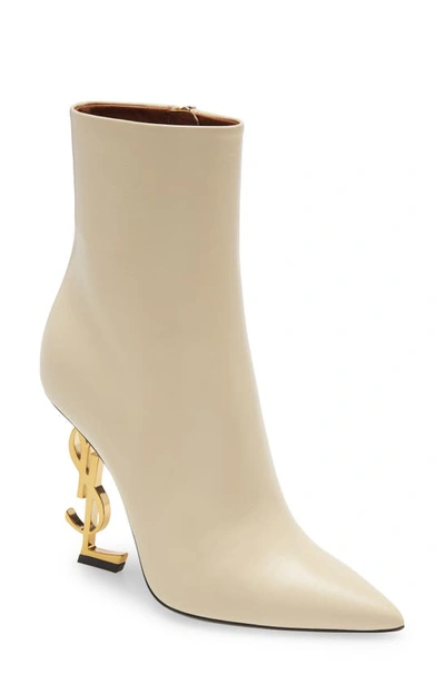 Shop Saint Laurent Opyum Ysl Pointed Toe Bootie In Real Beige