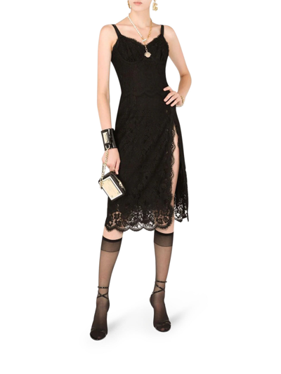Shop Dolce & Gabbana Bustier-style Lace Dress In Black