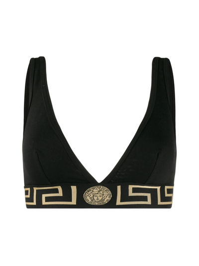 Shop Versace Medusa Greek Key Bra In Black