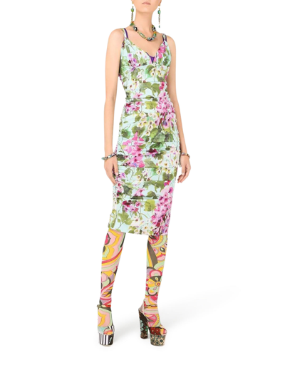 Shop Dolce & Gabbana V-neck Graphic-print Dress In Multicolour