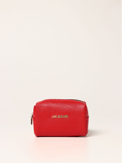 Shop Love Moschino Beauty Case In Saffiano Synthetic Leather In Red