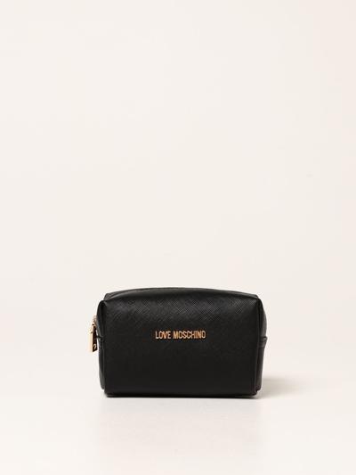 Shop Love Moschino Beauty Case In Saffiano Synthetic Leather In Black