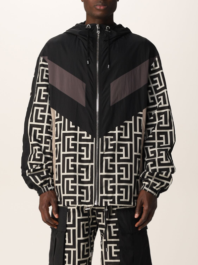 Shop Balmain Nylon Jacket With Print In Black