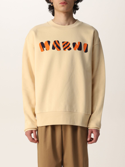 Shop Marni Cotton Sweatshirt With Logo In Cream