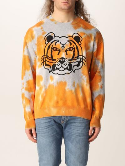 Shop Kenzo Cotton Sweater With Tiger In Orange