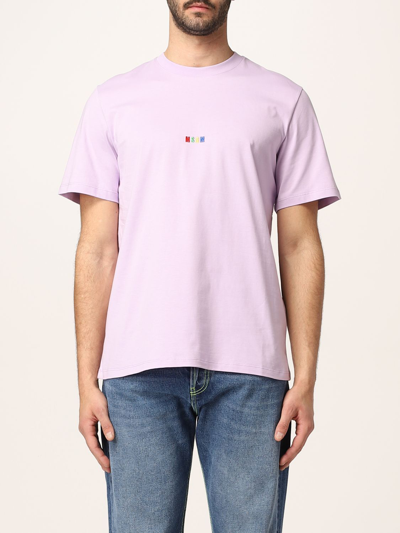 Shop Msgm T-shirt With Embroidered Logo In Lilac